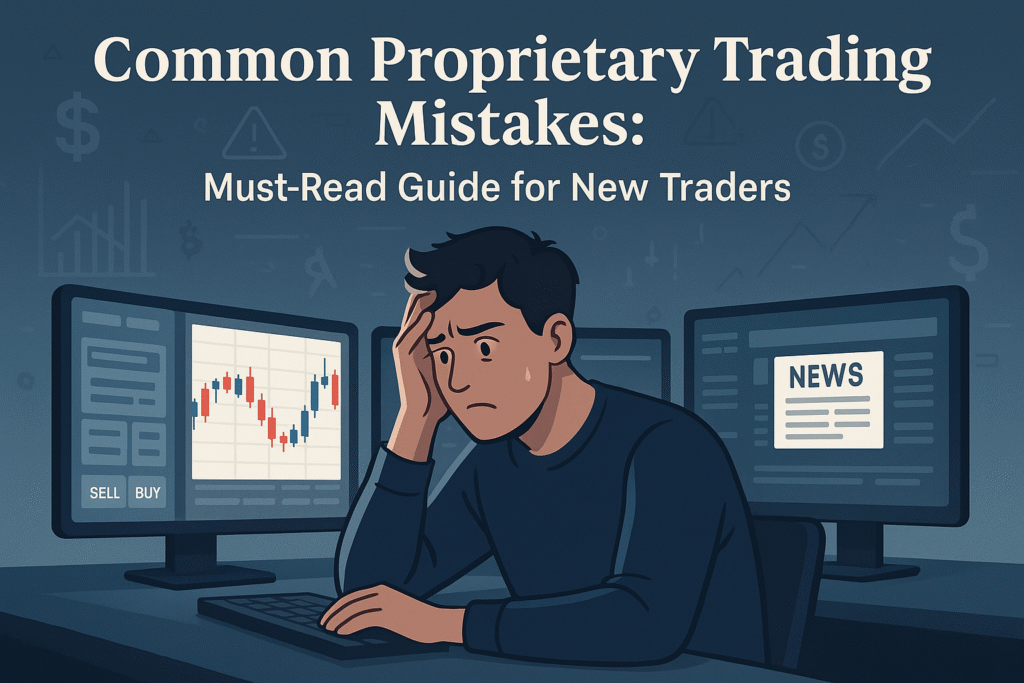 A stressed beginner trader looking at multiple charts and data on a computer screen, symbolizing confusion and emotional pressure in early trading stages.