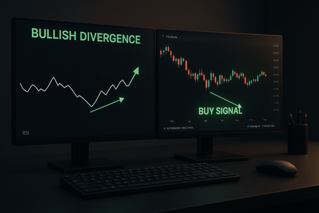Chart showing bullish divergence with RSI on Tradovate platform