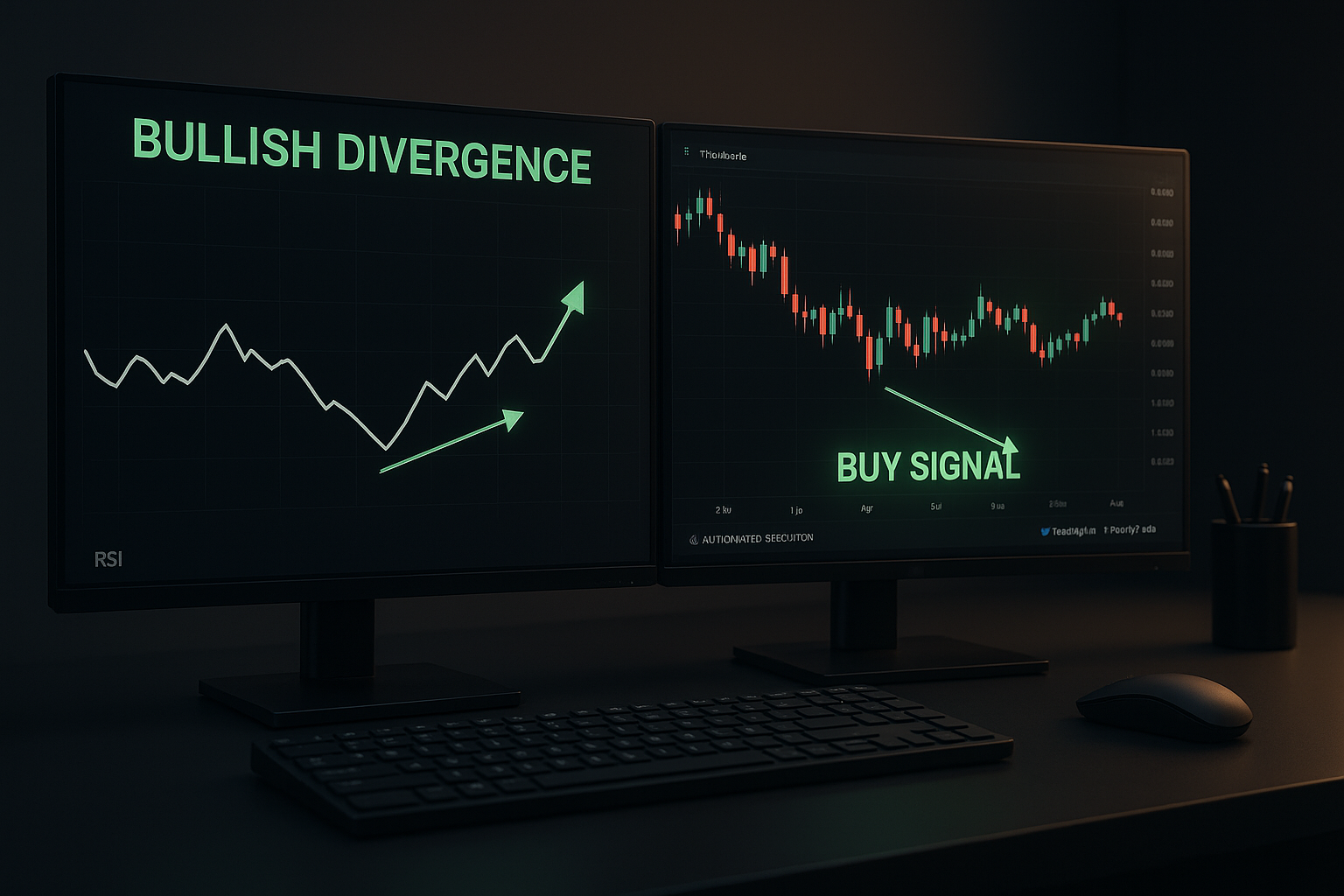 Chart showing bullish divergence with RSI on Tradovate platform