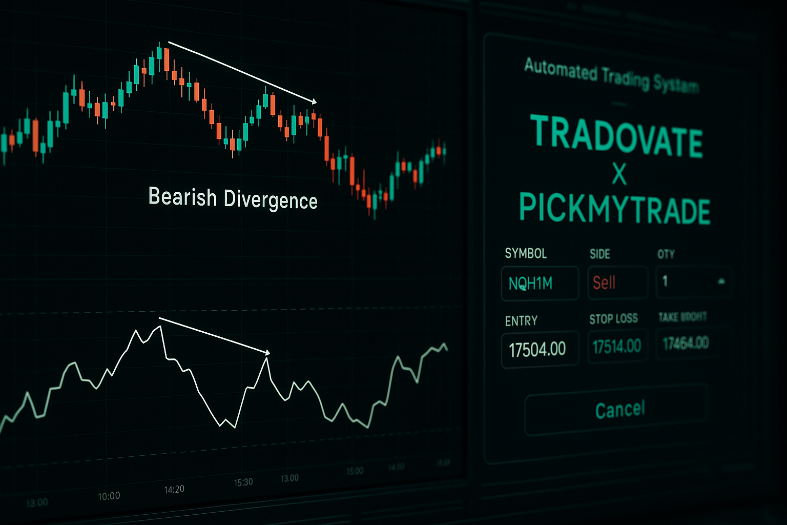 Tradovate automation dashboard showing RSI-based short trade