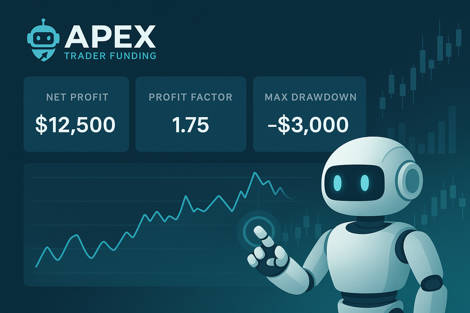 Apex Trader Funding automation dashboard showing profit and drawdown metrics.